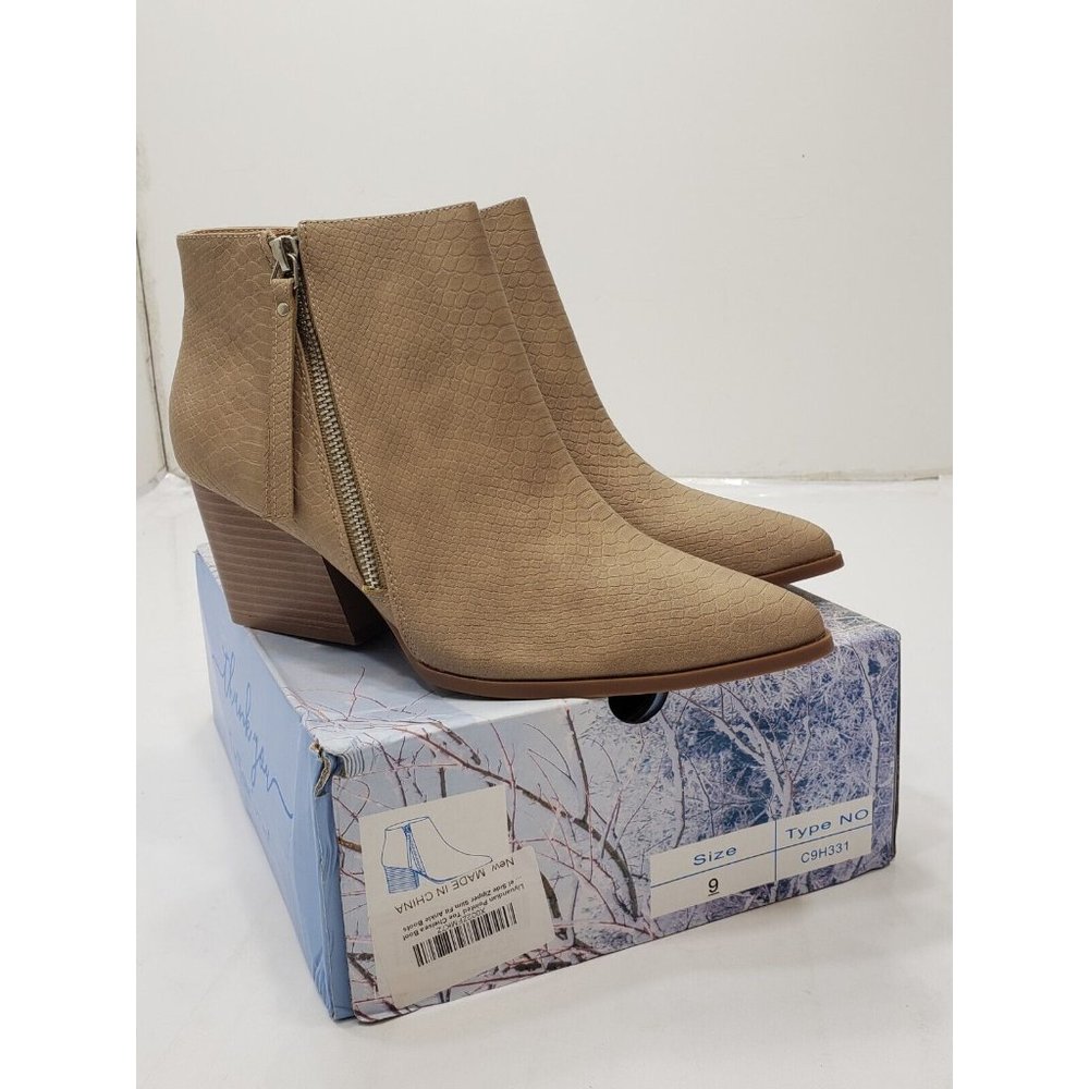 ZBY Liyuandian Womens Ankle Boots Chelsea Side Zipper Faux Leather Brown Size 9